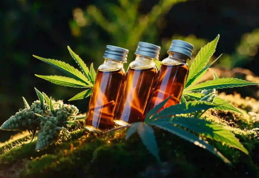 CBD Öl Fläschen in der Natur