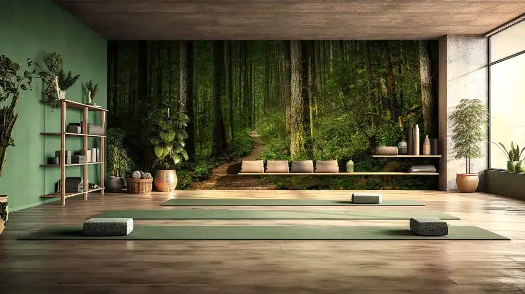 Fototapete in einem Meditationsraum mit einem Wald Motiv