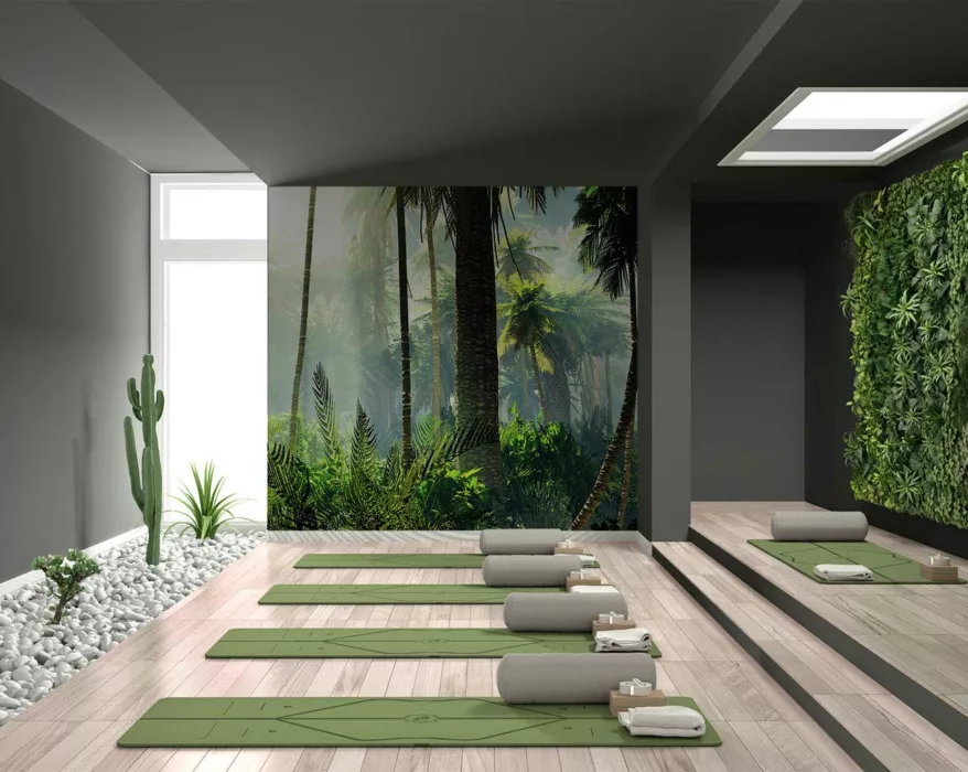 Fototapete mit Wald im Yoga Studio