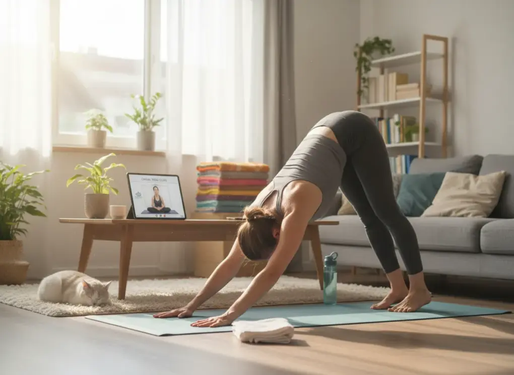 Frau macht Online Yoga in ihrer Online Yoga Ausbildung