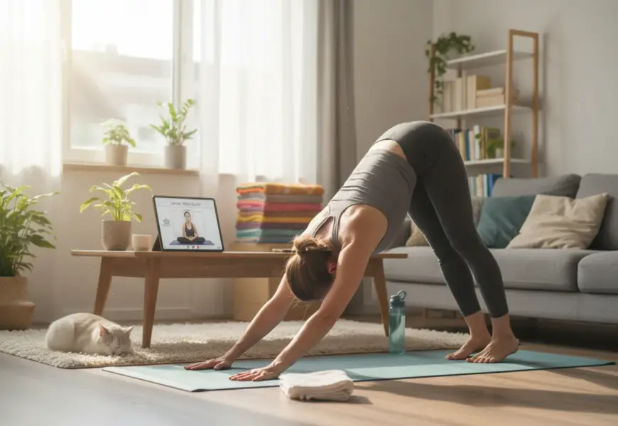Frau macht Online Yoga in ihrer Online Yoga Ausbildung