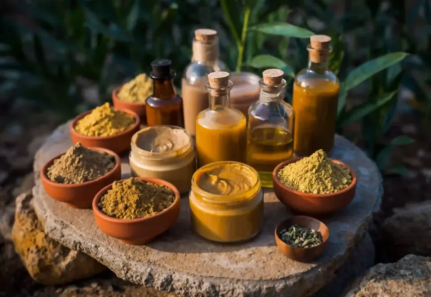 Ayurvedische Kosmetik mit vielen Fläschen