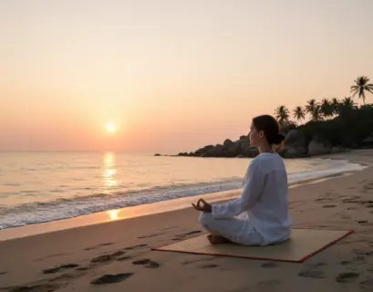 Frau meditiert alleine am Strand