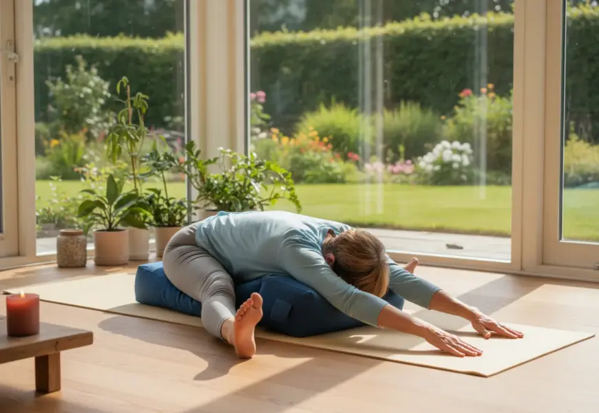 Frau macht Yin Yoga