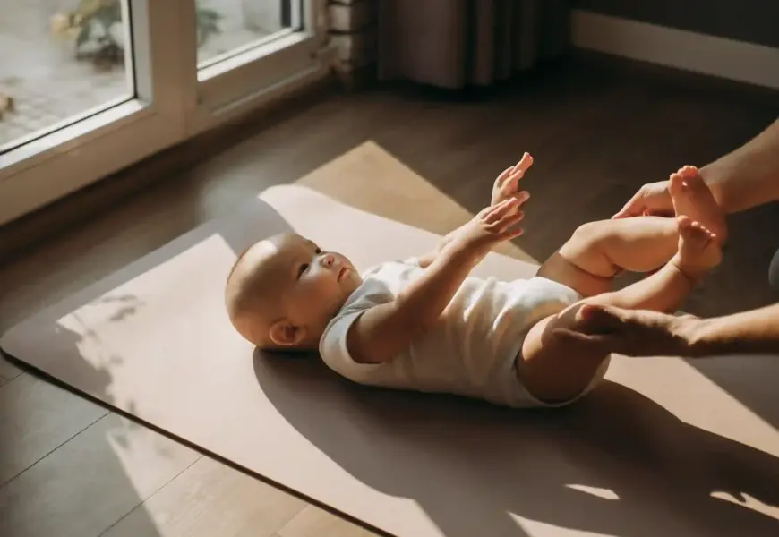 Baby macht Baby-Yoga mit der Mama