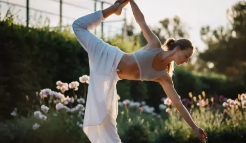 Frau macht Yoga gegen Stress mit einer Yogauebung