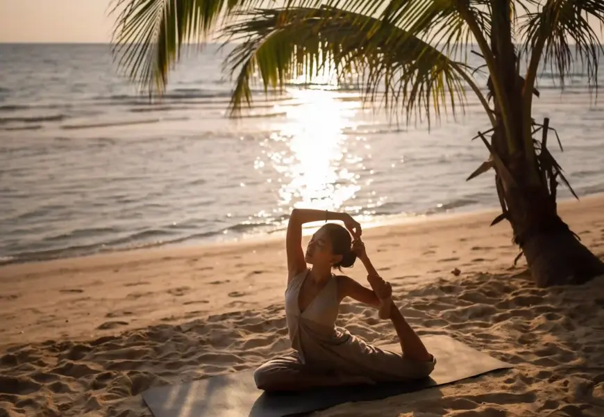 Frau macht Yoga in Ko Phangan in Thailand