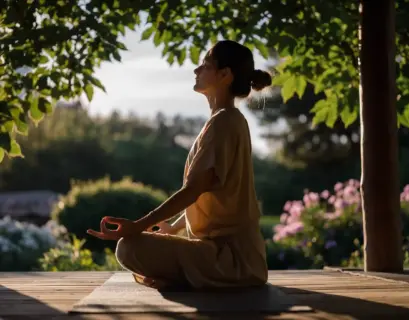 Frau meditiert im Urlaub