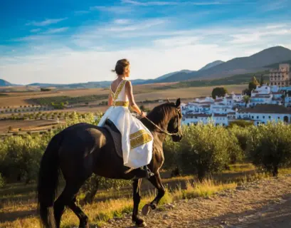 Frau reitet in Spanien in Andalusien