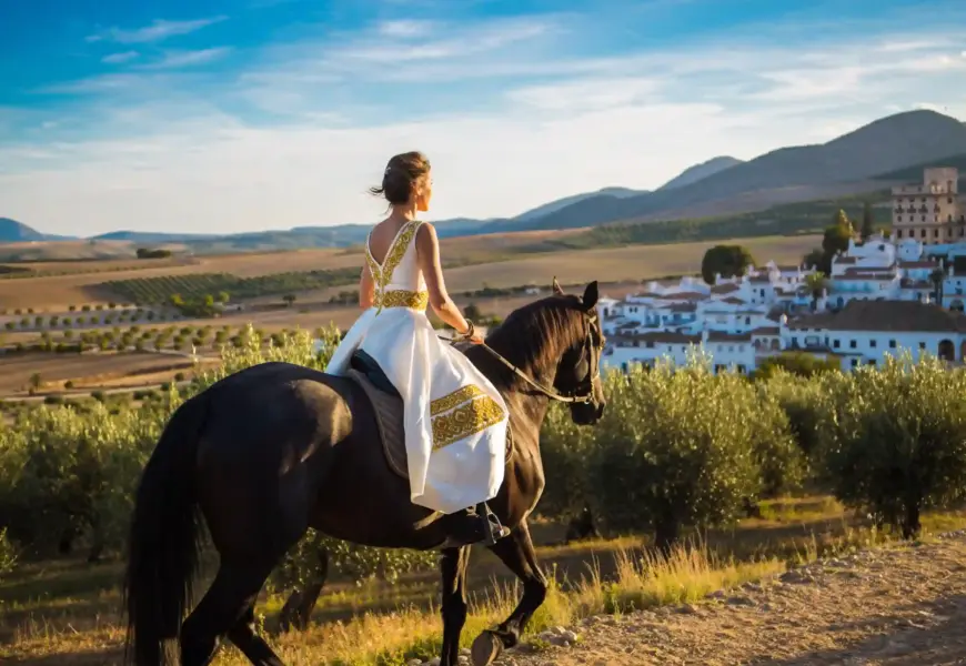 Frau reitet in Spanien in Andalusien