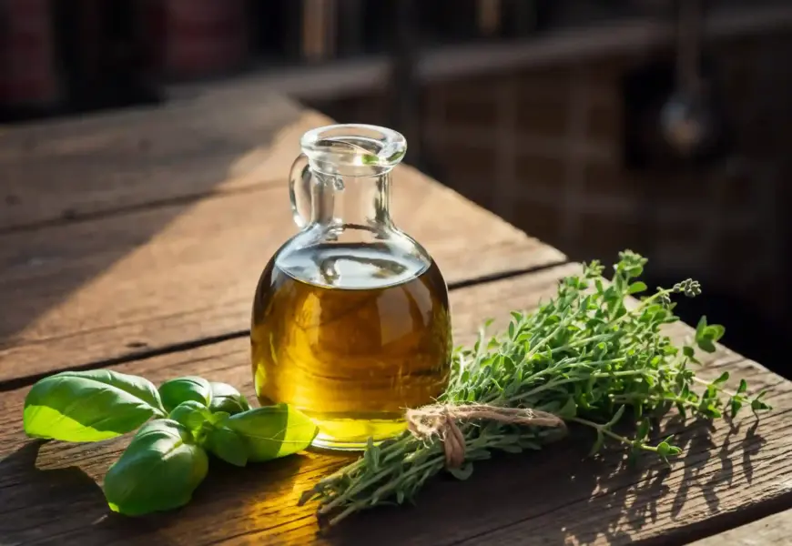 Olivenöl Flasche mit Kräutern