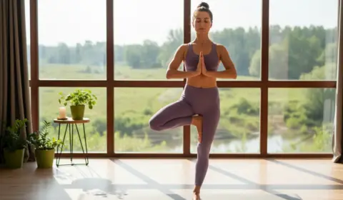 Frau macht Yoga bei Burnout