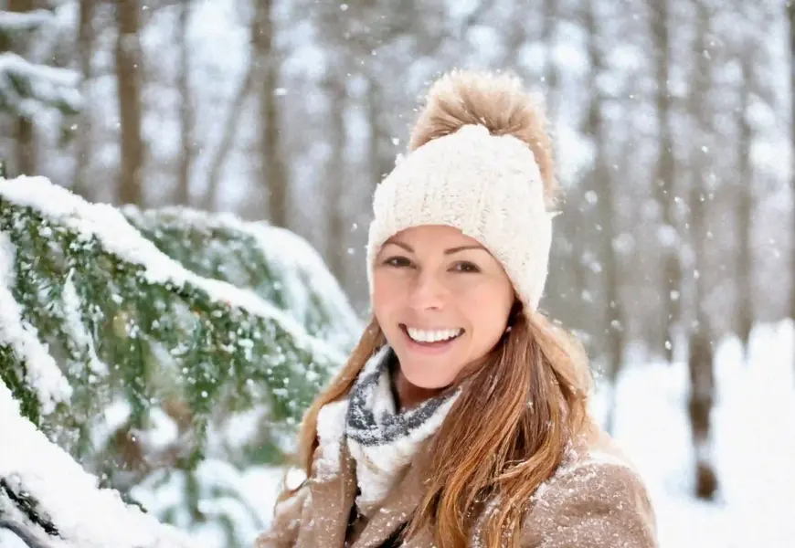 Frau lächelt in der Winterlandschaft