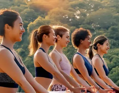 Frauen machen gemeinsam draußen Yoga