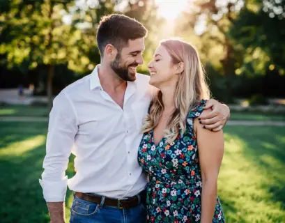 Glückliches Paar lächelt sich an
