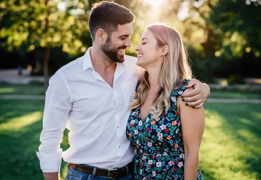 Glückliches Paar lächelt sich an