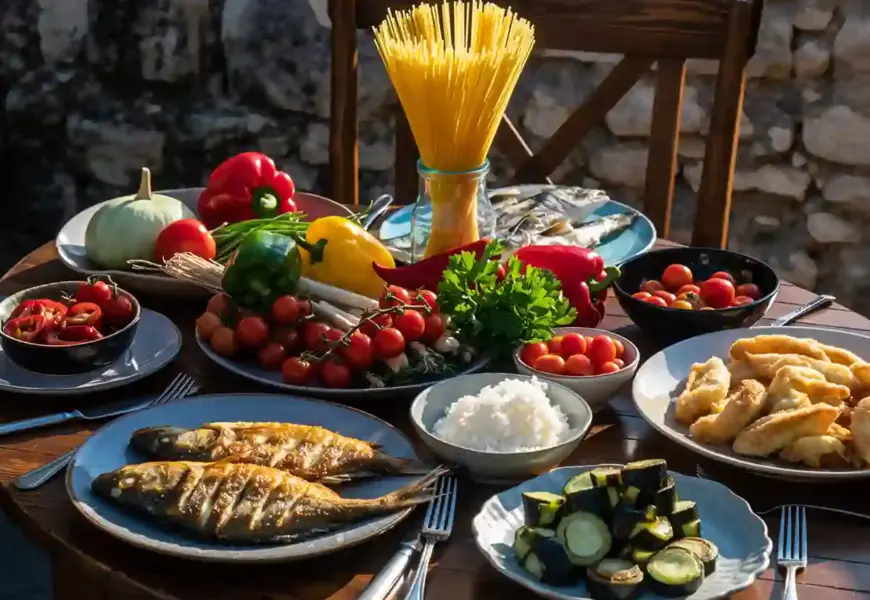 italienische Speisen-mit Gemuese und Fisch