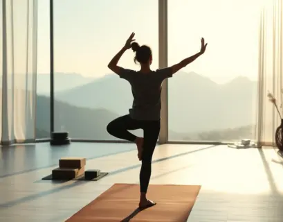 Frau macht Yoga am Fenster am Abend