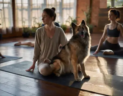 Frau mit Hund in einer Yogastunde