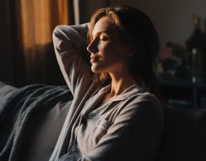 Frau entspannt Abends zuhause