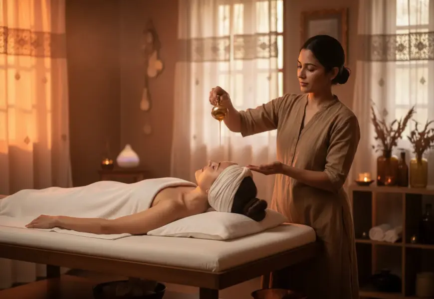 Frau bekommt eine ayurvedische Anwendung