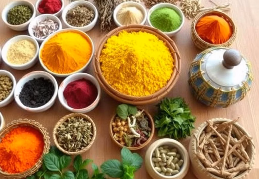 Ayurvedische Kräuter und Pulver zur Behandlung chronischer Erkrankungen