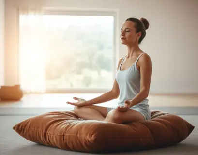 Frau macht eine Meditation auf einem Meditationskissen zur Entspannung