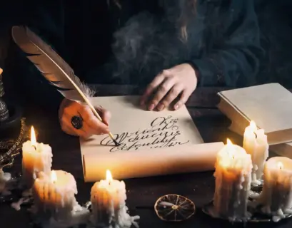 Frau schreibt ihre Wünsche auf in einer Rauhnacht