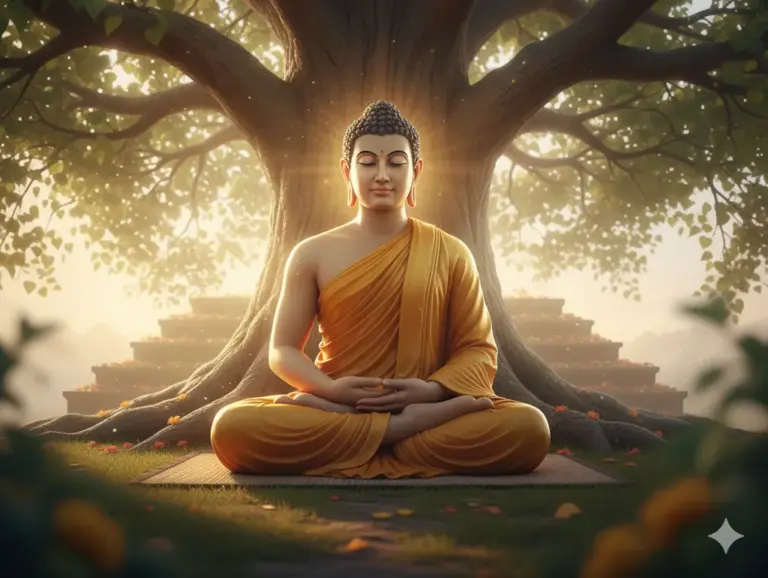 Buddha im Meditationssitz mit Yoga als Lebenseinstellung