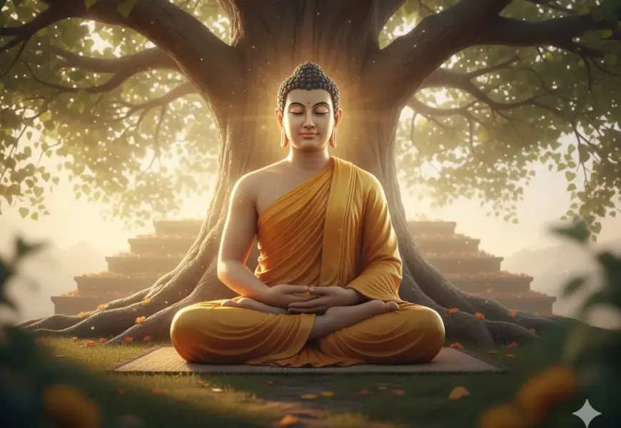 Buddha im Meditationssitz mit Yoga als Lebenseinstellung